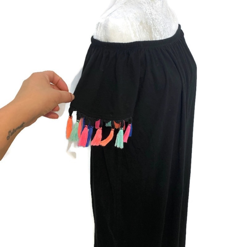 ASOS | black off shoulder maxi dress w tassels